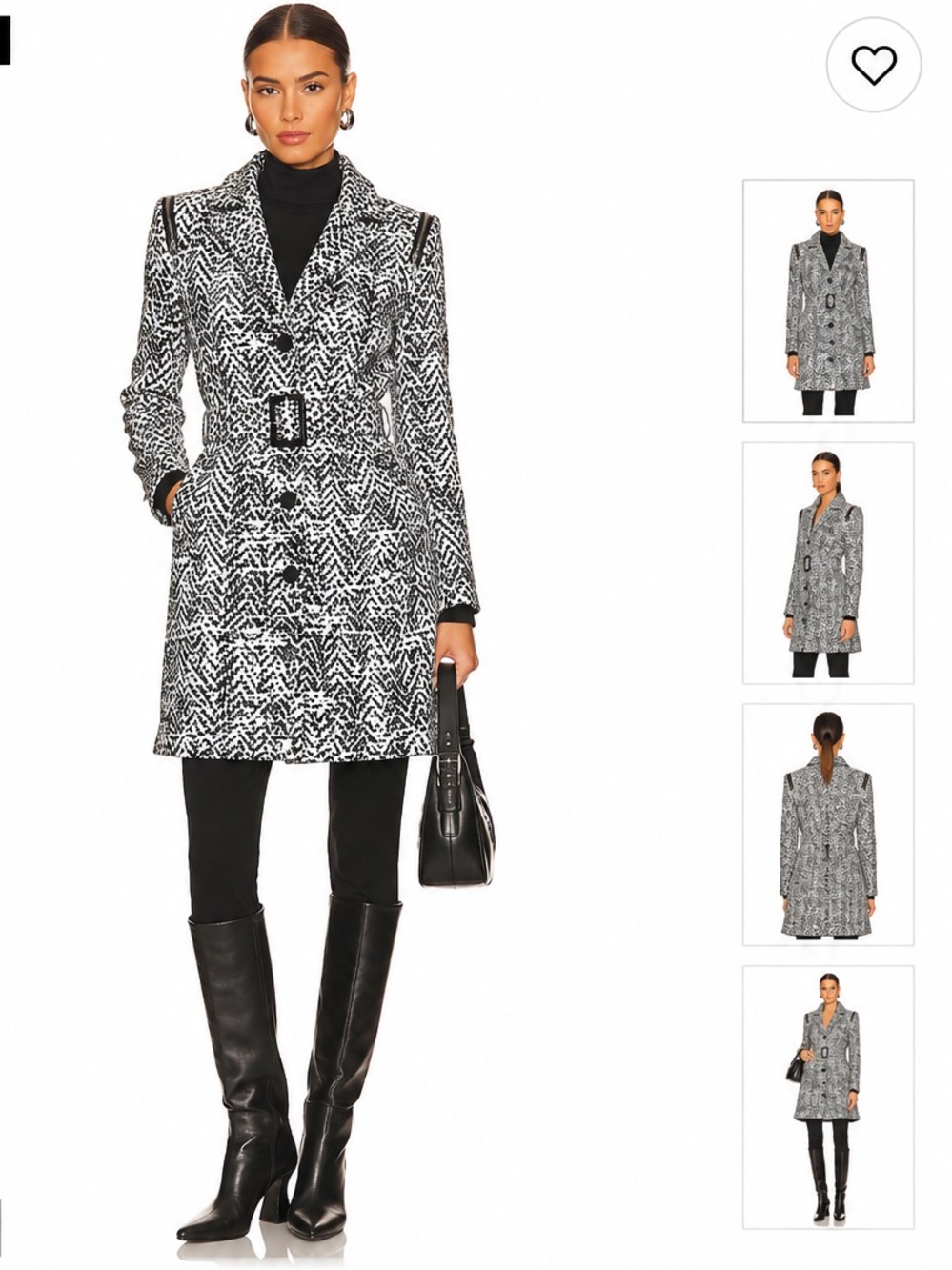 Simple Urban Pieces Belted Coat Size 40 Medium Black & White Pattern print